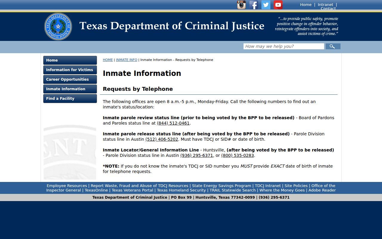 Hays County arrest lookup TDCJ telephone search instructions
