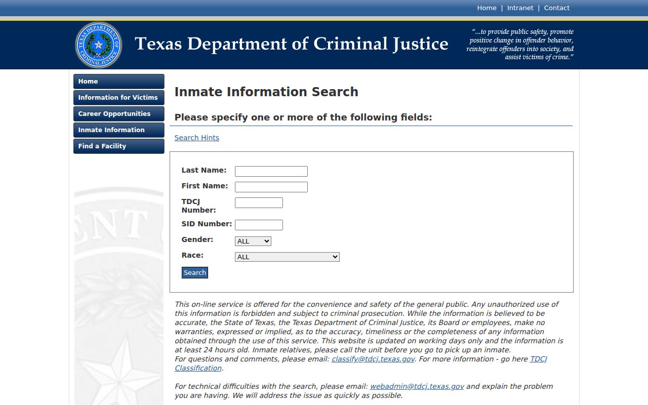 Hays County arrest lookup TDCJ inmate search