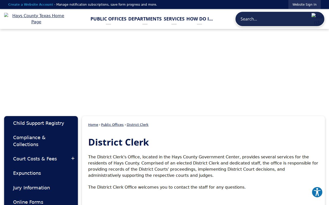 Hays County criminal court cases District Clerk office page