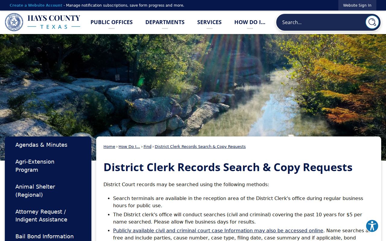 Hays County criminal court case search and copy request rules