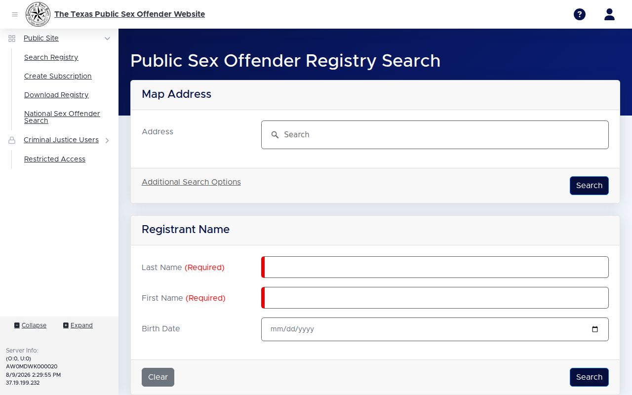 Hays County sex offender search on the Texas DPS registry